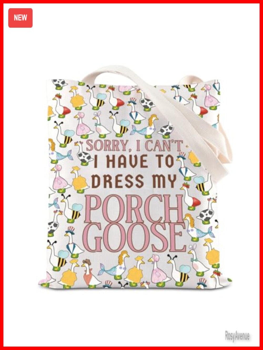 Canvas Tote Bag Goose Lovers Meme Gift Lightweight Water Resistant